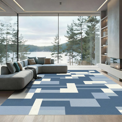 Shades Blue Geometric Pixel Arrangement Rug