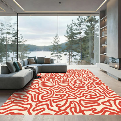 Crimson Abstract Organic Lines Rug