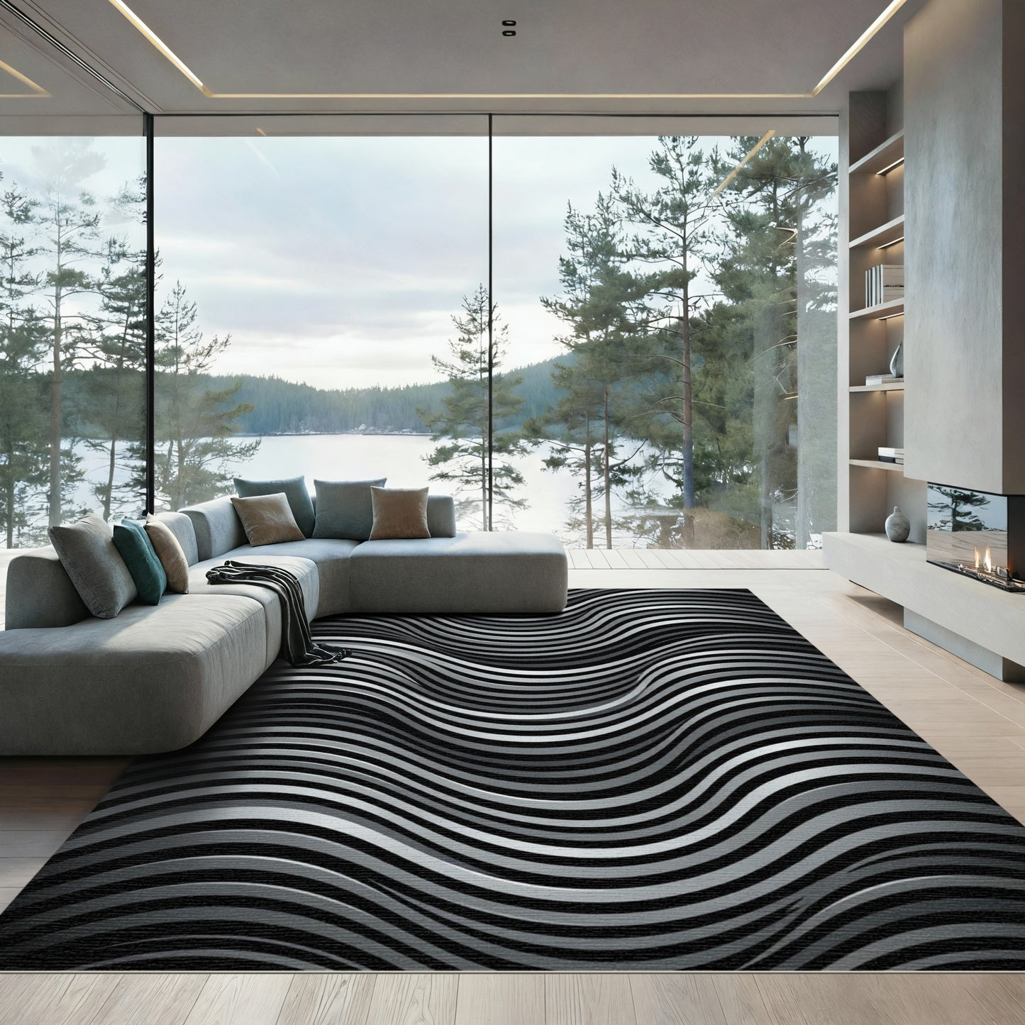 Monochromatic Wavy Linear Optical Illusion Rug