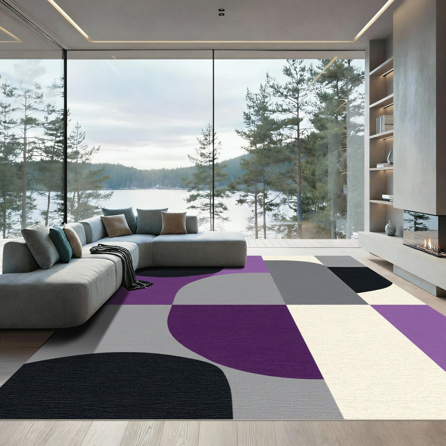 Modern Purple Gray Abstract Geometric Rug