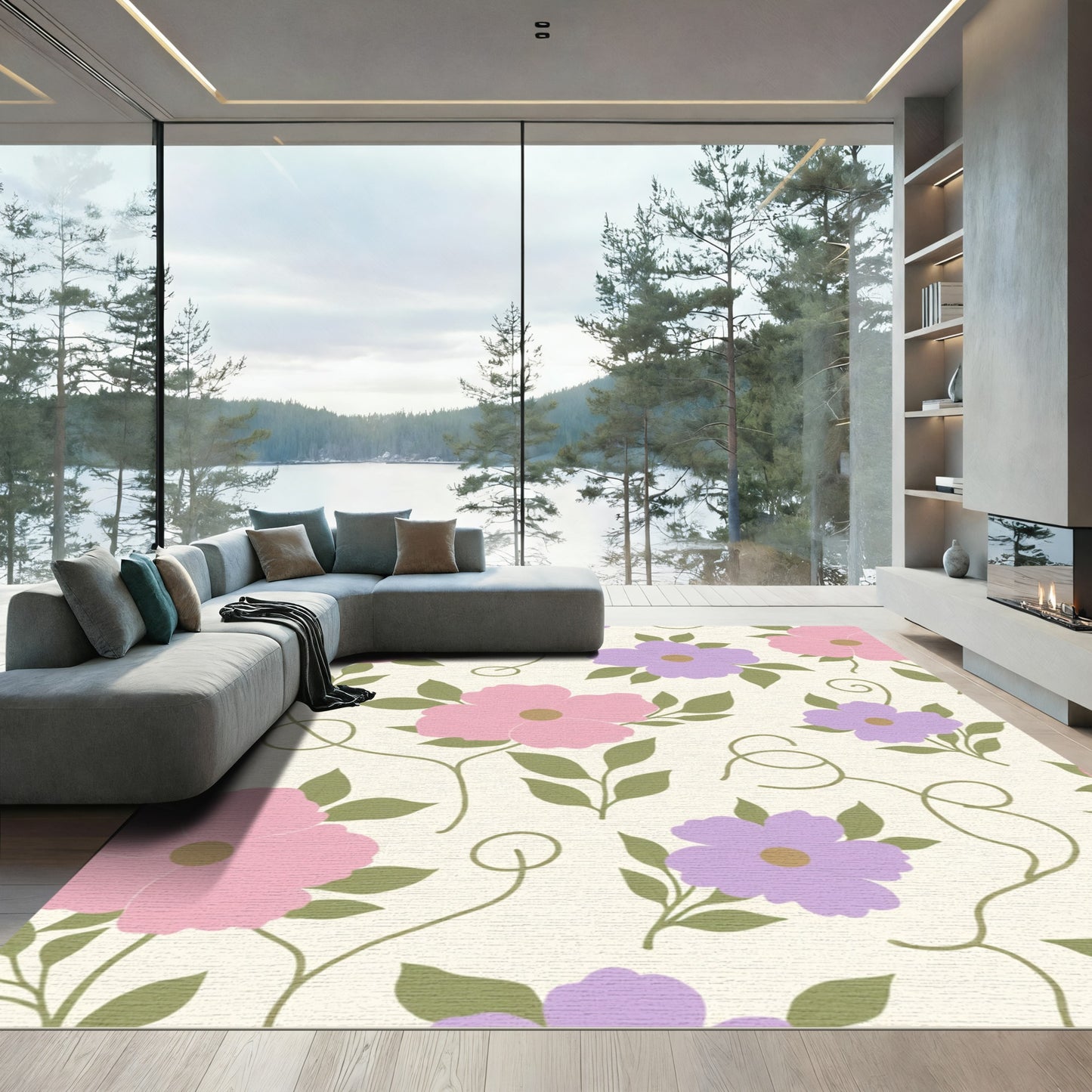 Pink Purple Floral Vine Bloom Rug