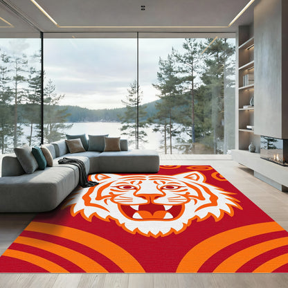 Bold Red Orange Tiger Face Rug