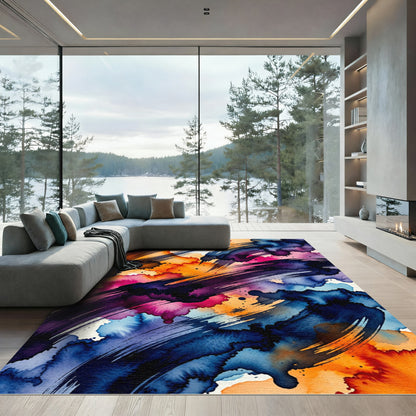 Vibrant Multicolored Abstract Watercolor Swirl Rug