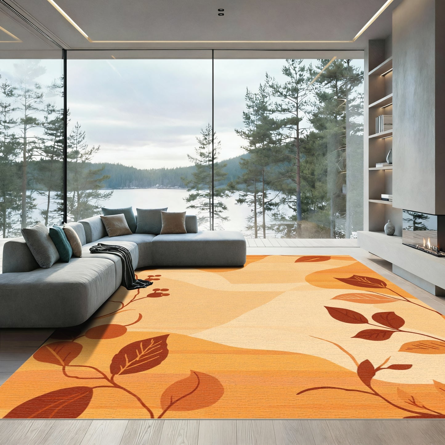 Earthy Berries Branches Organic Shapes Rug