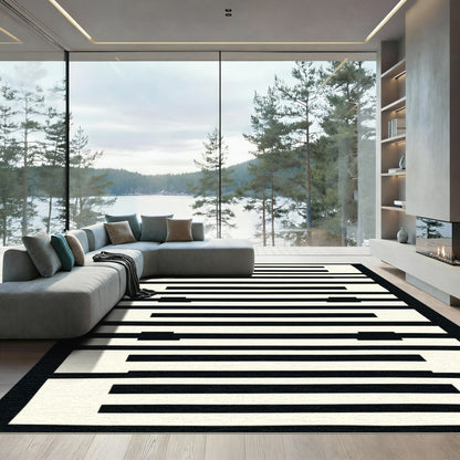 Bold Black Cream Geometric Stripe Rug