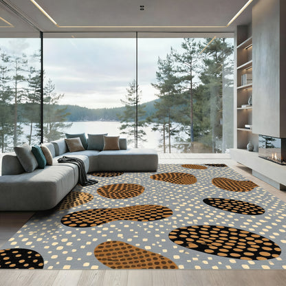 Abstract Ochre Dotty Shapes Rug