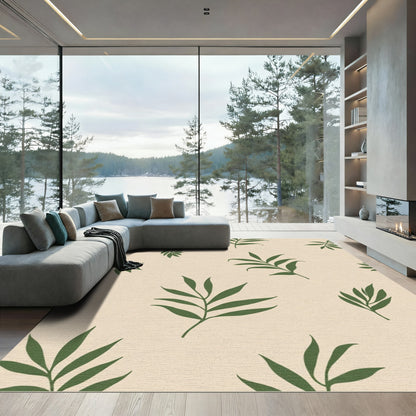 Green Palm Fronds Beige Background Rug