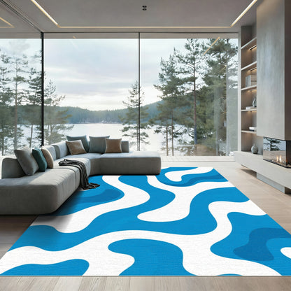 Deep Blue Abstract Organic Flow Rug