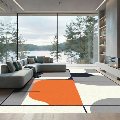 Dynamic Orange Gray Geometric Panels Rug