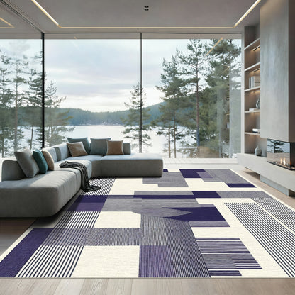 Midnight Navy Geometric Abstract Composition Rug