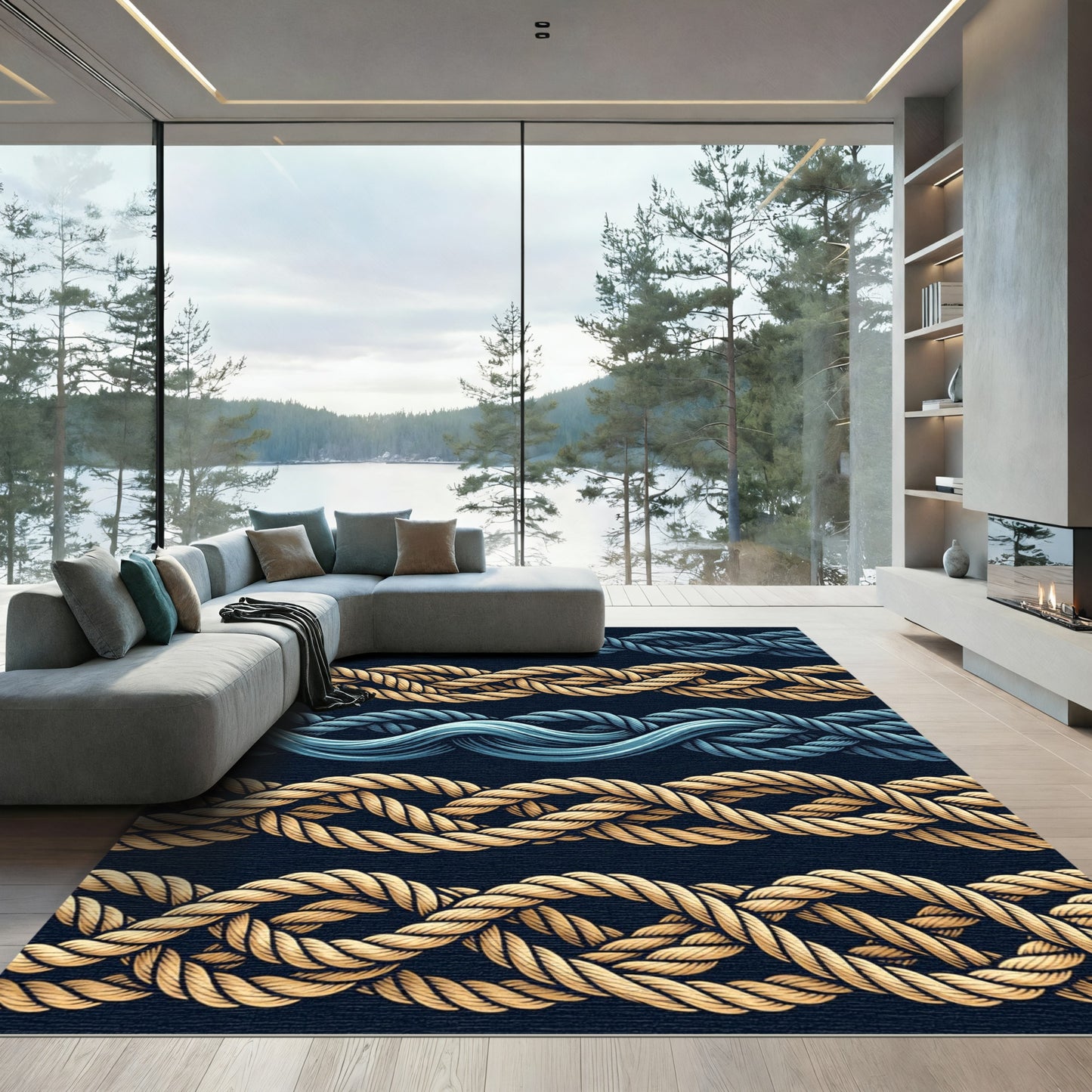 Navy Gold Twisted Rope Texture Rug