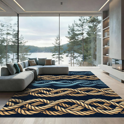Navy Gold Twisted Rope Texture Rug