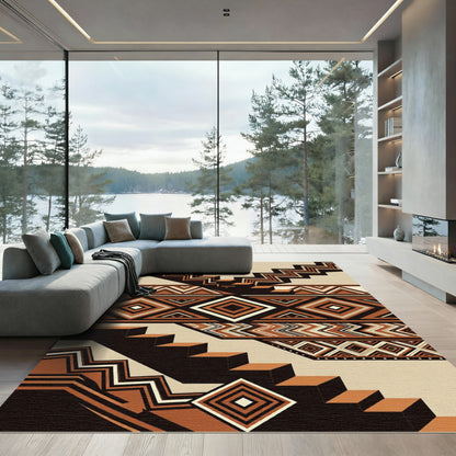Earthy Terracotta Geometric Step Diamond Rug