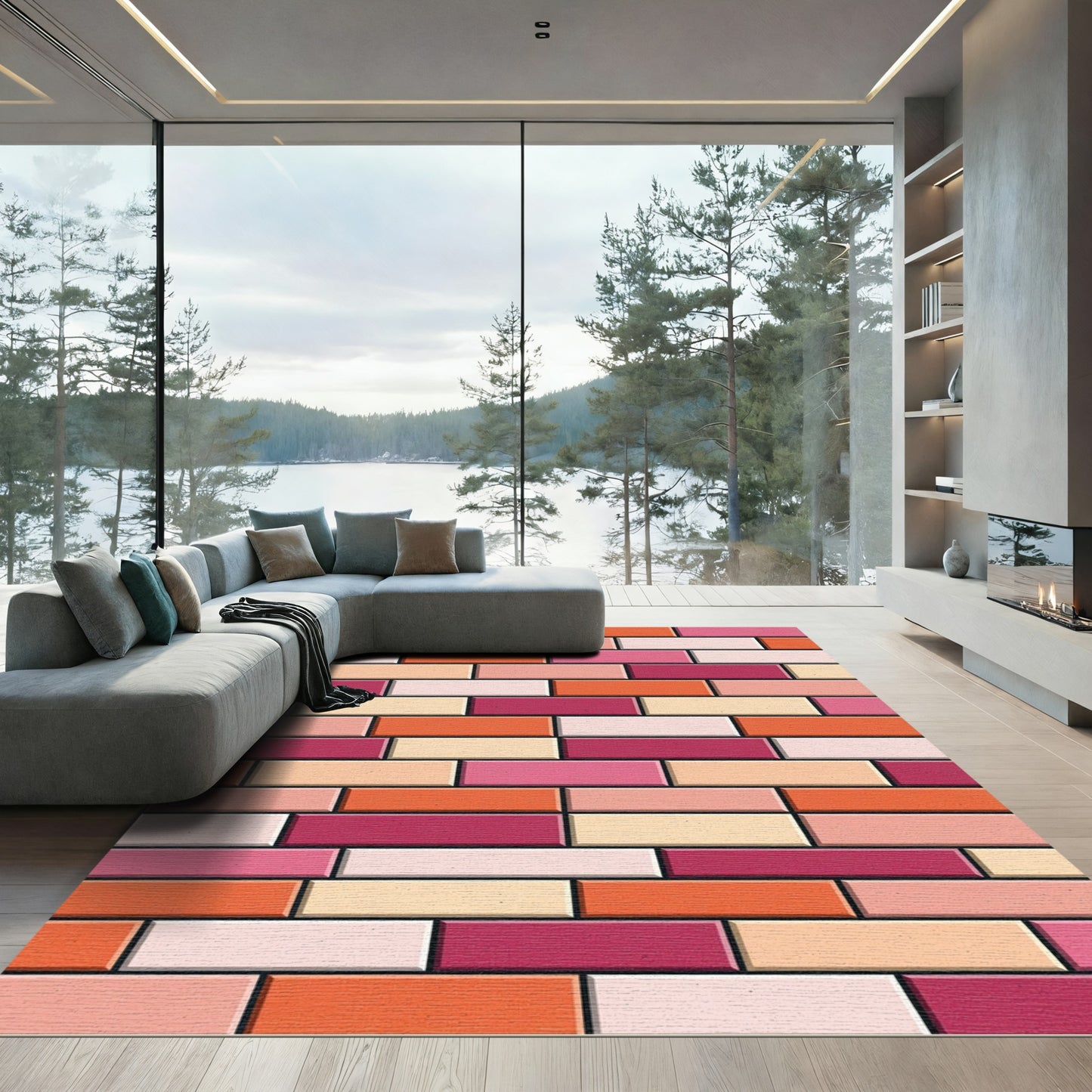 Vibrant Multi-Colored Geometric Brick Rectangles Rug