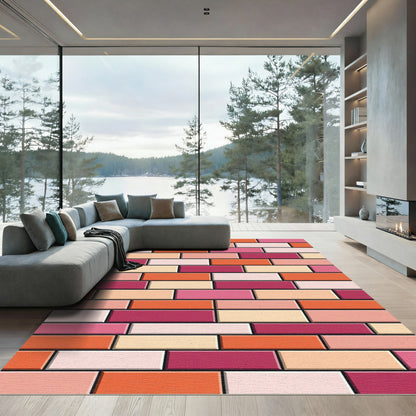Vibrant Multi-Colored Geometric Brick Rectangles Rug