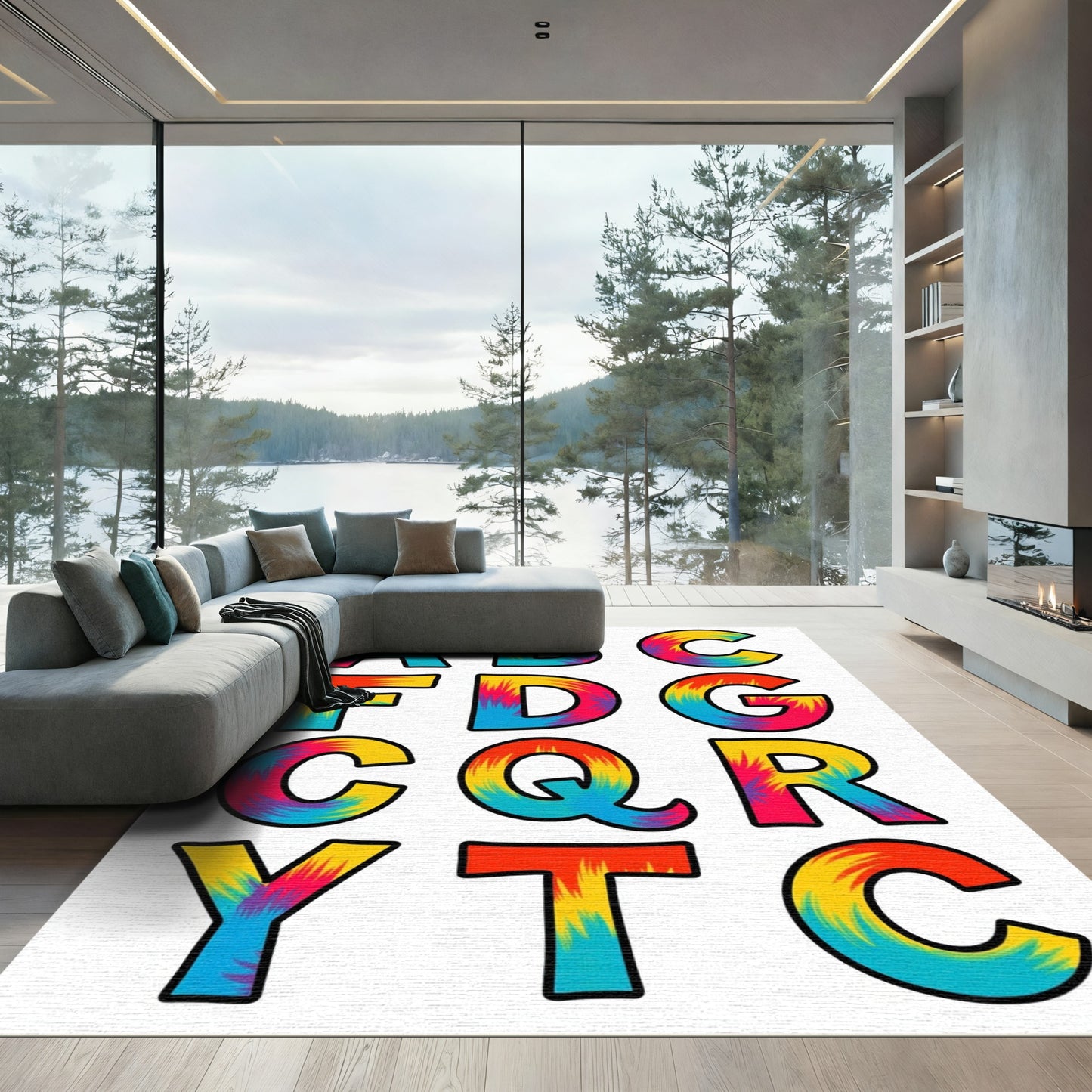 Vibrant Tie Dye Alphabet Letters Rug