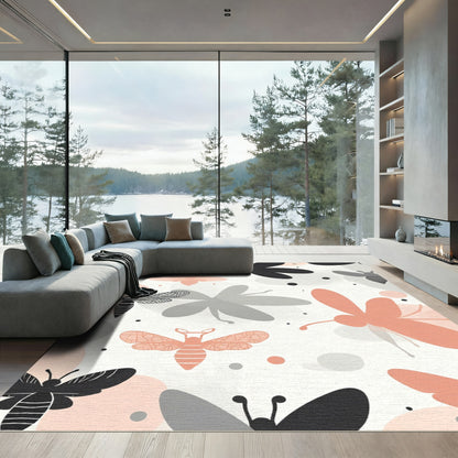 Coral Black Gray Insect Collage Rug