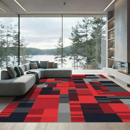 Red Black Gray Geometric Composition Rug