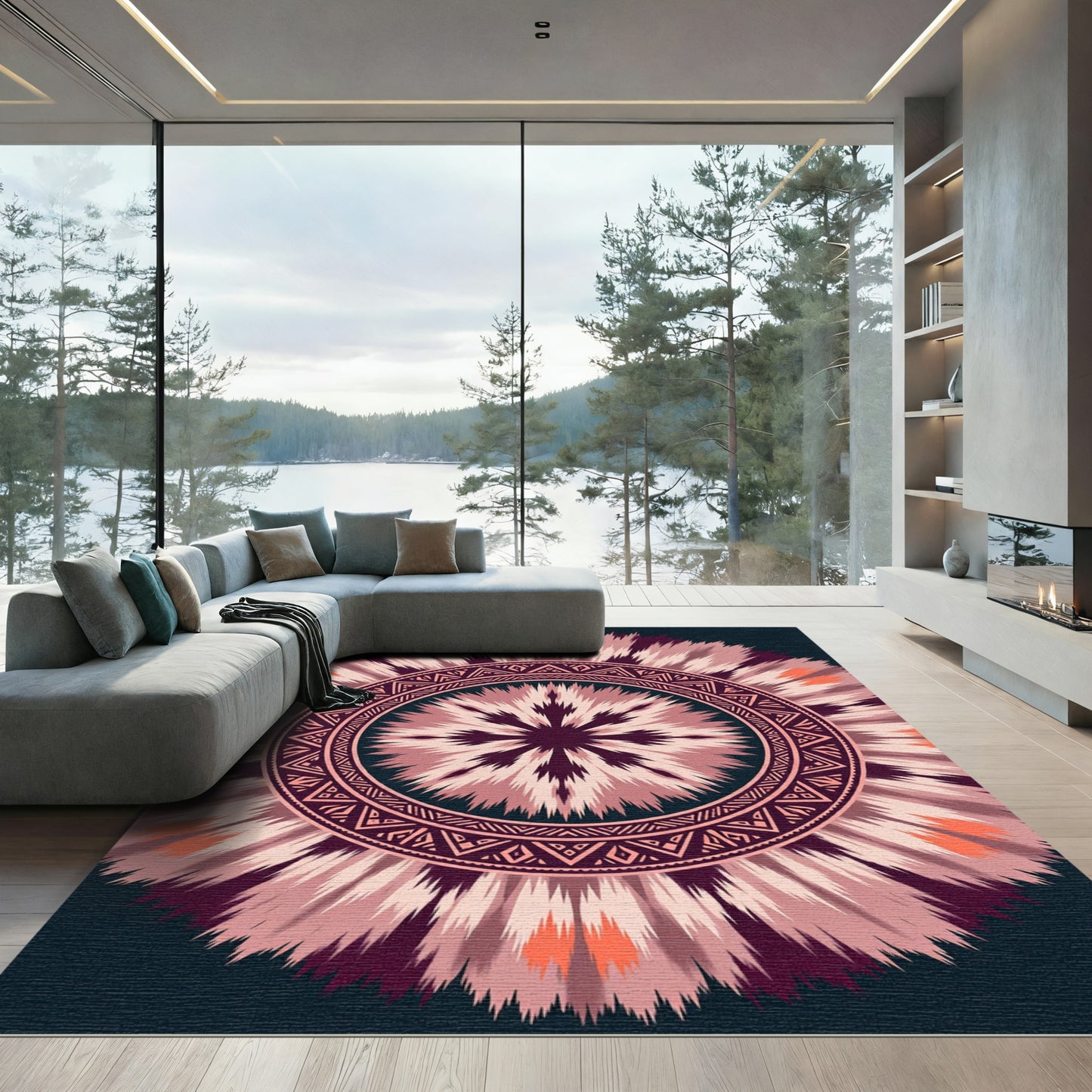 Pink Tribal Sunburst Medallion Rug