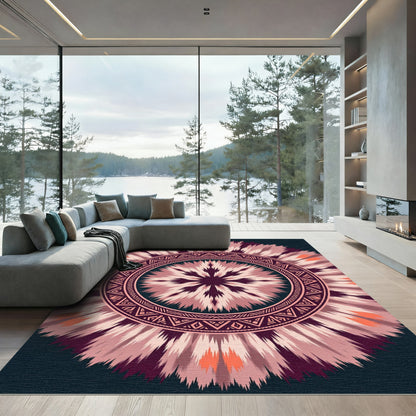 Pink Tribal Sunburst Medallion Rug