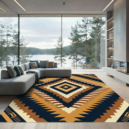 Earthy Geometric Diamond Step Rug