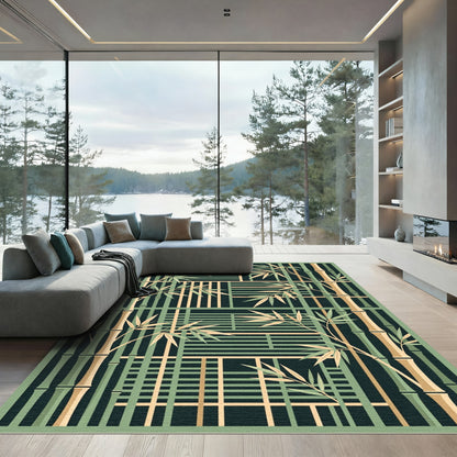 Zen Bamboo Forest Geometric Grid Rug