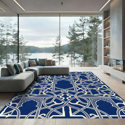 Intricate Indigo Arched Lattice Archway Rug