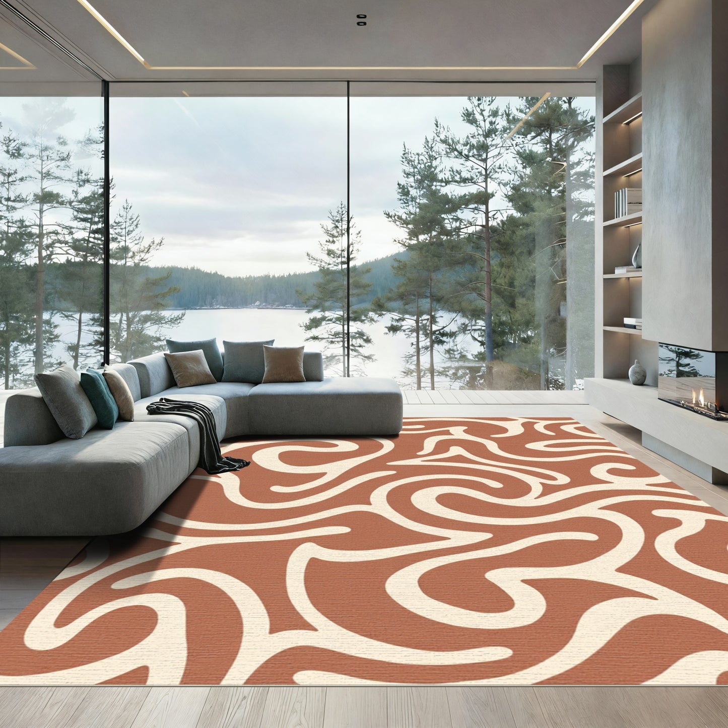 Earthy Terracotta Swirl Flow Rug