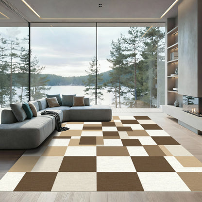 Modern Abstract Earth Tone Geometric Block Rug