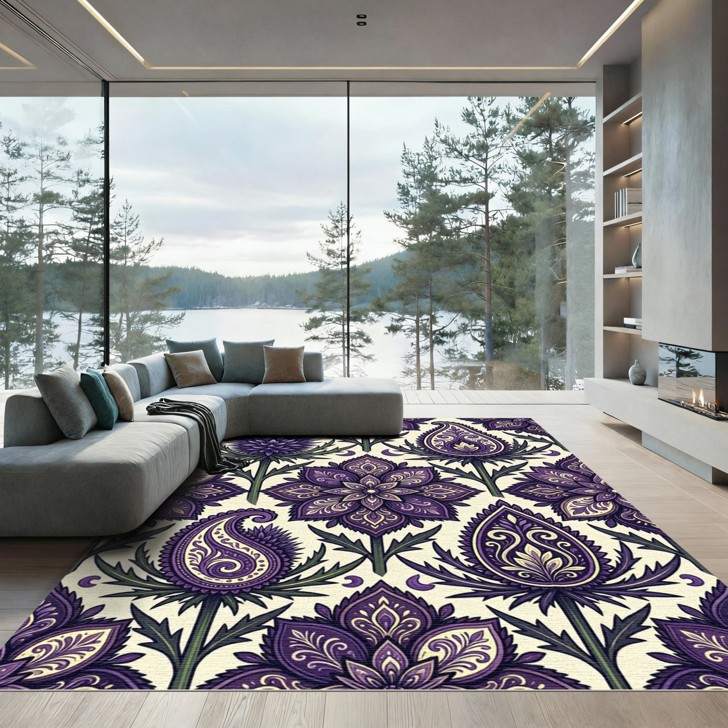 Deep Purple Floral Paisley Medallion Rug