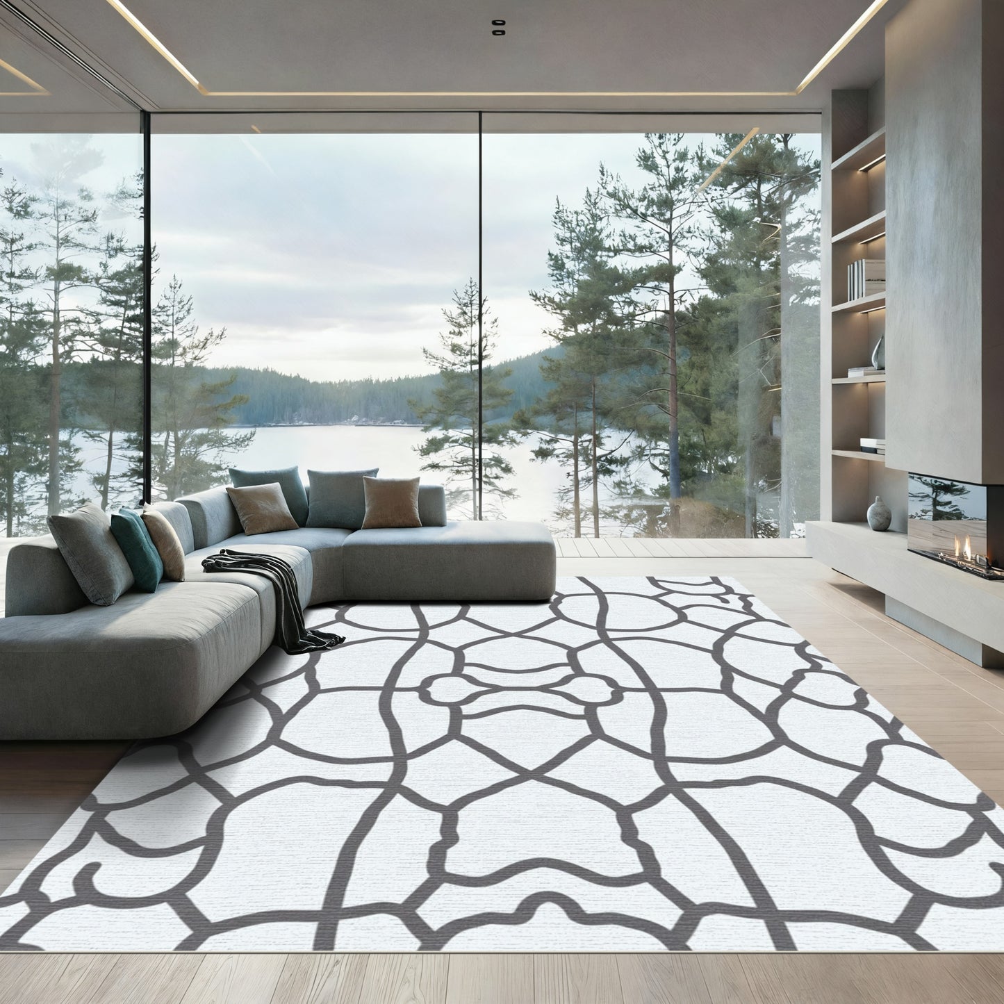 Organic Gray Interconnected Lines Rug