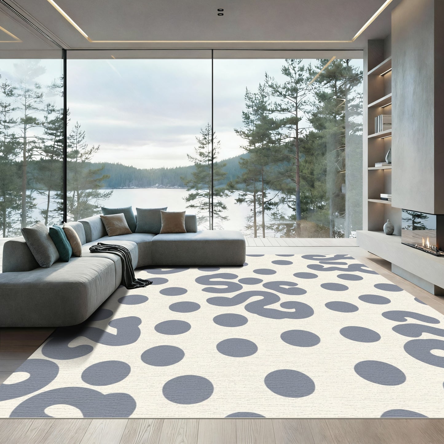Creamy Gray Blob Dot Pattern Rug