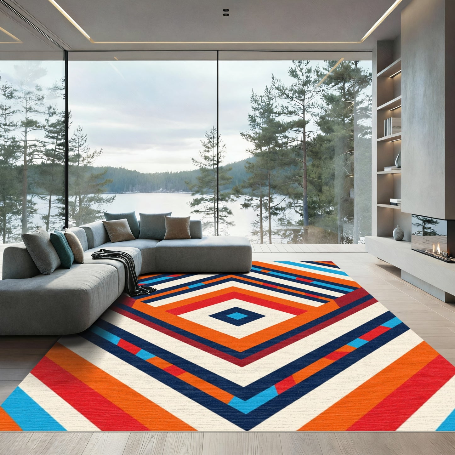 Bold Geometric Diamond Striped Rug