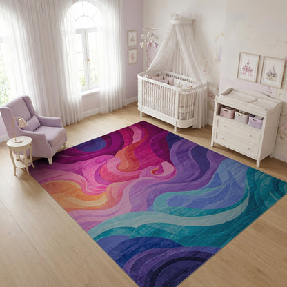 Vibrant Swirling Multicolor Waves Rug
