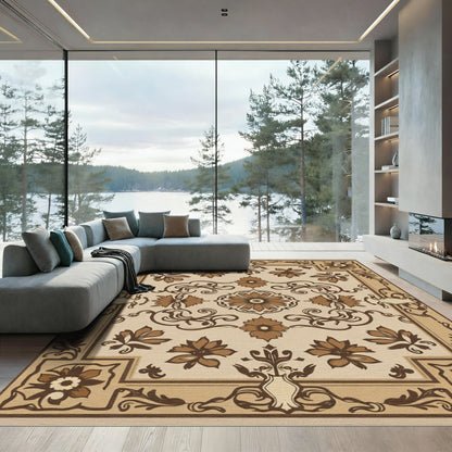 Terracotta Floral Scrollwork Square Rug