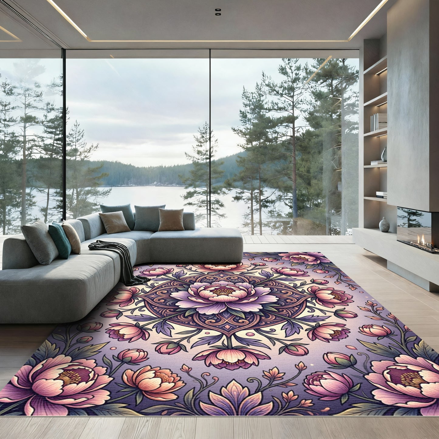 Elegant Ethereal Peony Blush Mandala Rug