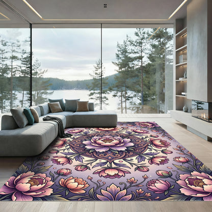 Elegant Ethereal Peony Blush Mandala Rug