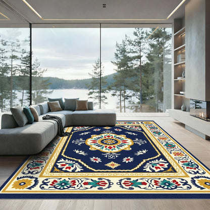 Navy Red Floral Medallion Sunburst Rug