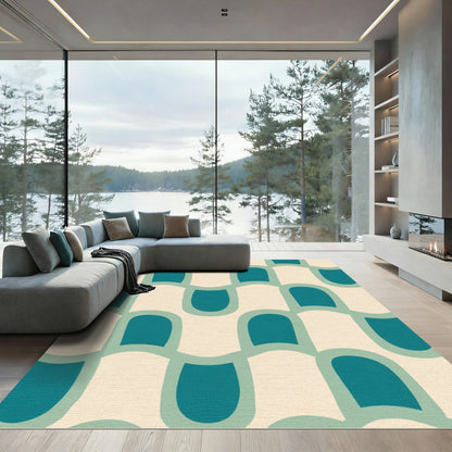 Modern Teal Arc Geometric Rug