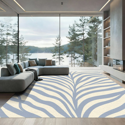 Pale Blue Abstract Palm Frond Rug