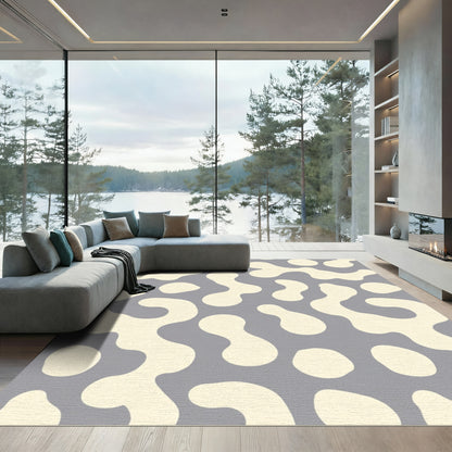 Cream Organic Shapes Gray Background Rug