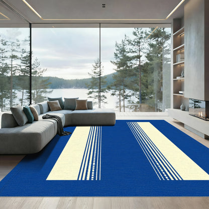 Bold Blue Ivory Vertical Stripe Rug