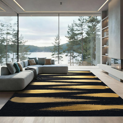 Modern Golden Abstract Brush Stroke Rug