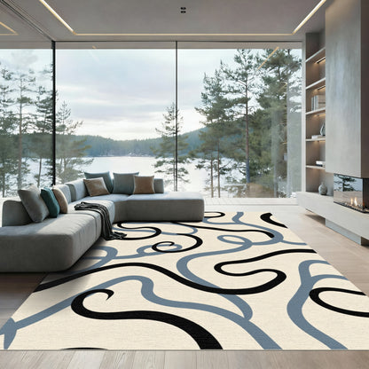 Abstract Black Gray Swirls Rug