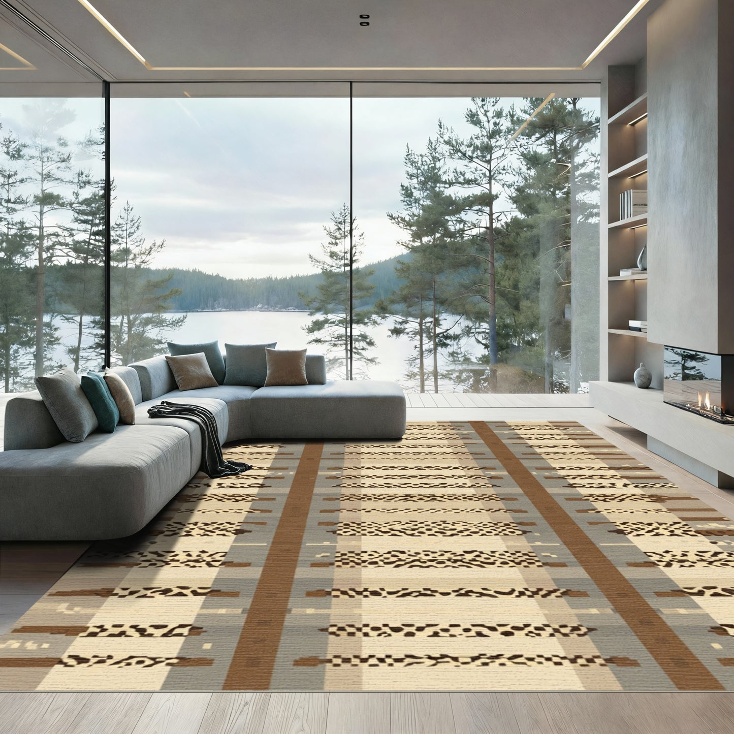 Stripe Splotch Geometric Brown Beige Rug