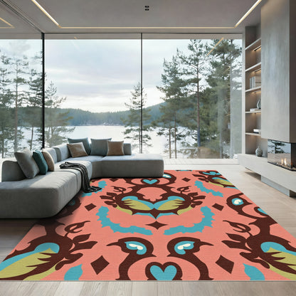 Coral Abstract Floral Medallion Rug
