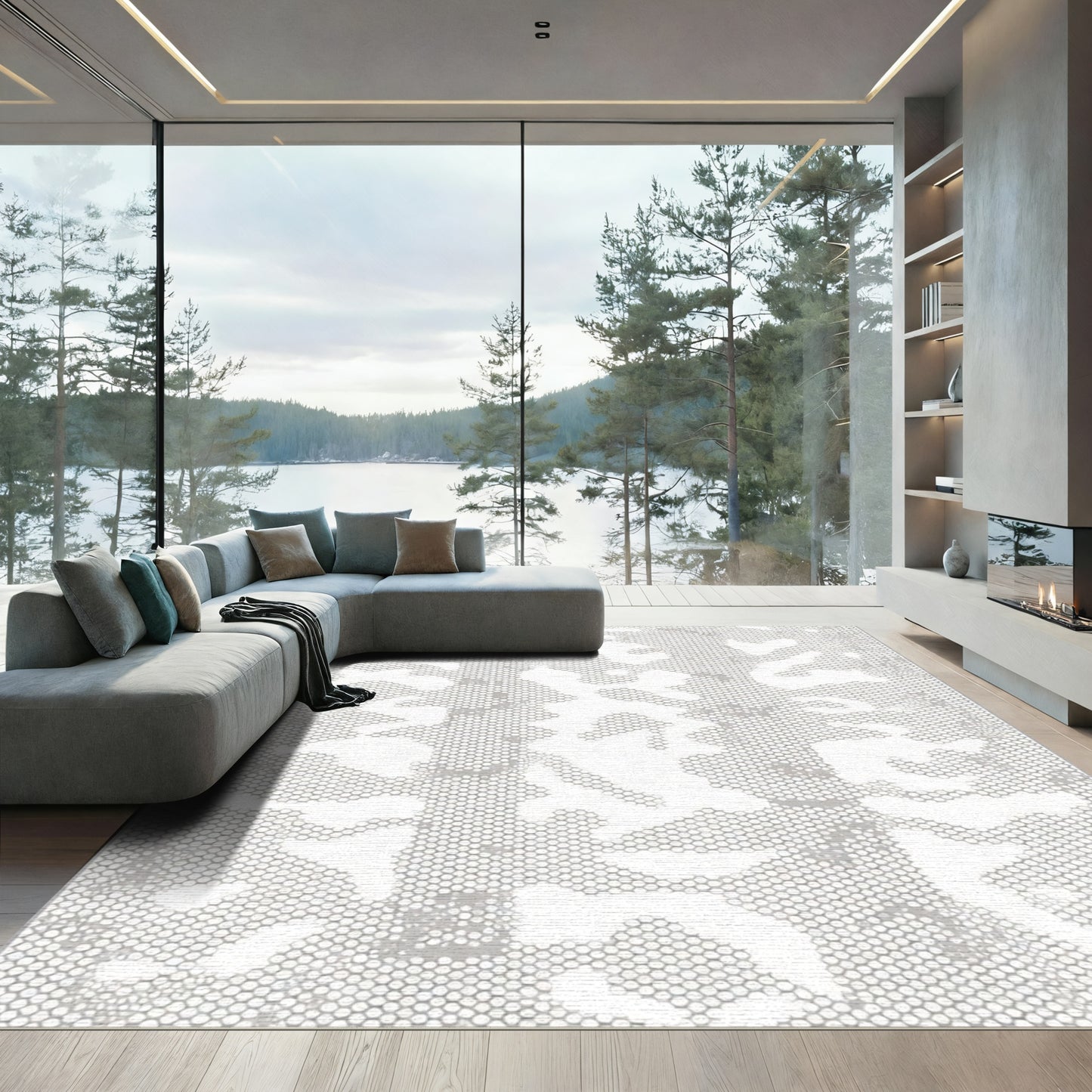 Subtle Gray Lace Organic Hexagon Rug