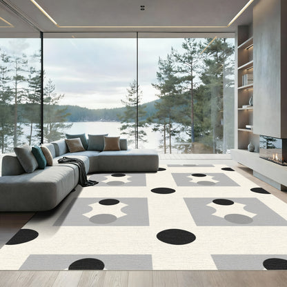 Monochromatic Retro Grid Polka Dot Rug