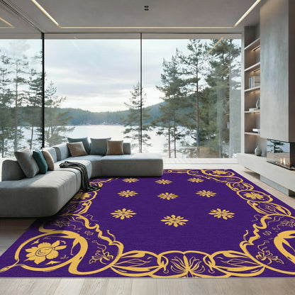 Royal Purple Golden Floral Scroll Rug