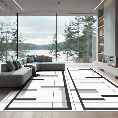 Monochromatic Abstract Geometric Layout Rug